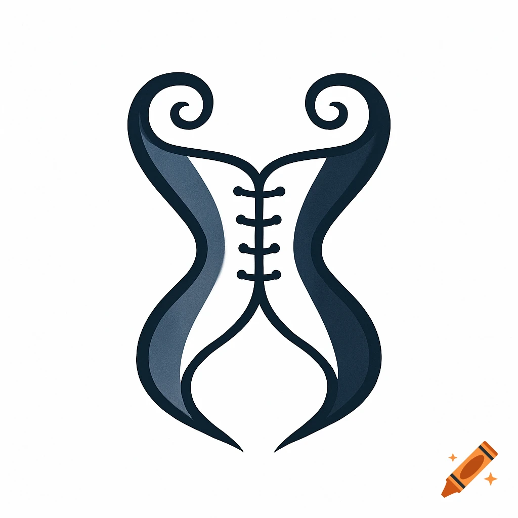A minimalist logo illustration of a corset shape formed by two dark blue tentacles, with central lacing, on a white background.