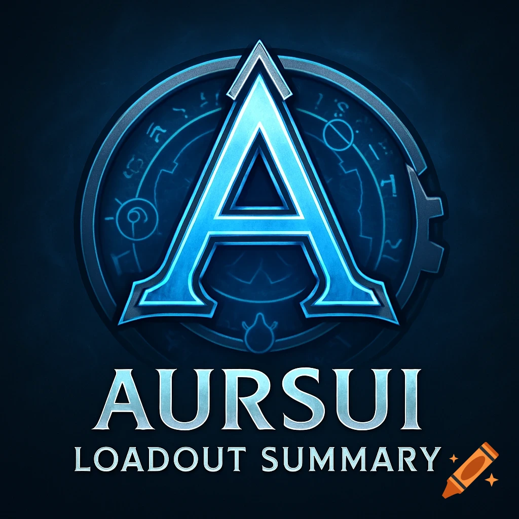 A stylized blue letter A logo on a dark background with arcane symbols and the text "AursUI Loadout Summary".