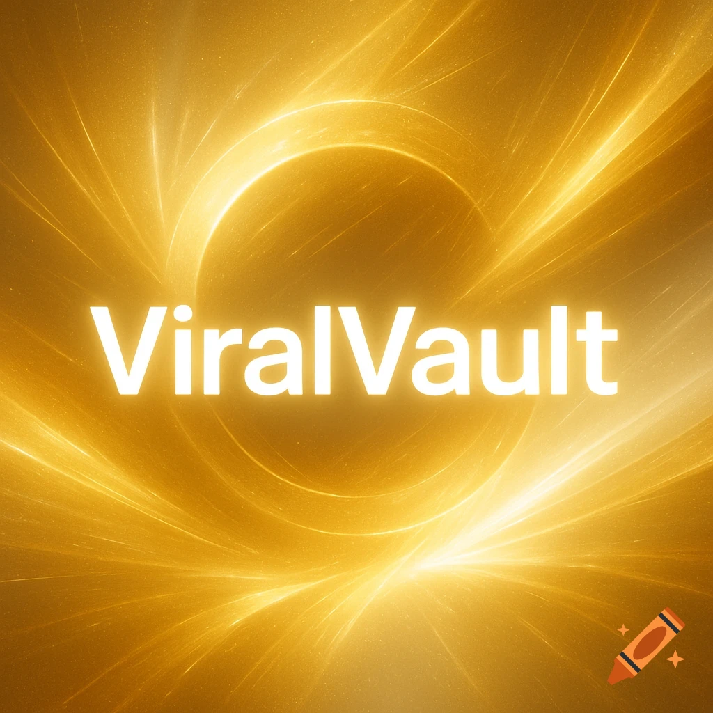 White "ViralVault" text centered on a glowing gold abstract background with light streaks and circular patterns.