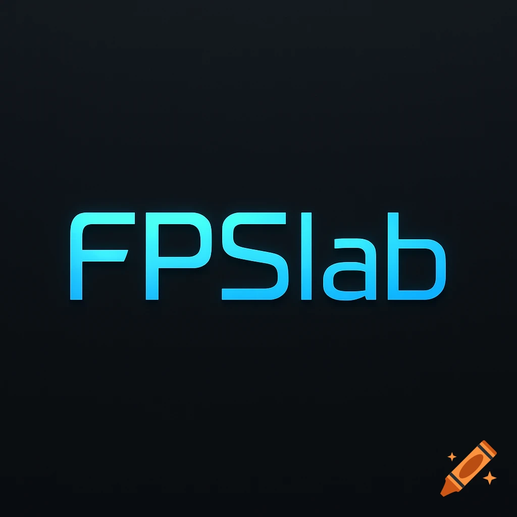 Minimalist logo with glowing blue 'FPSlab' text on a dark background.