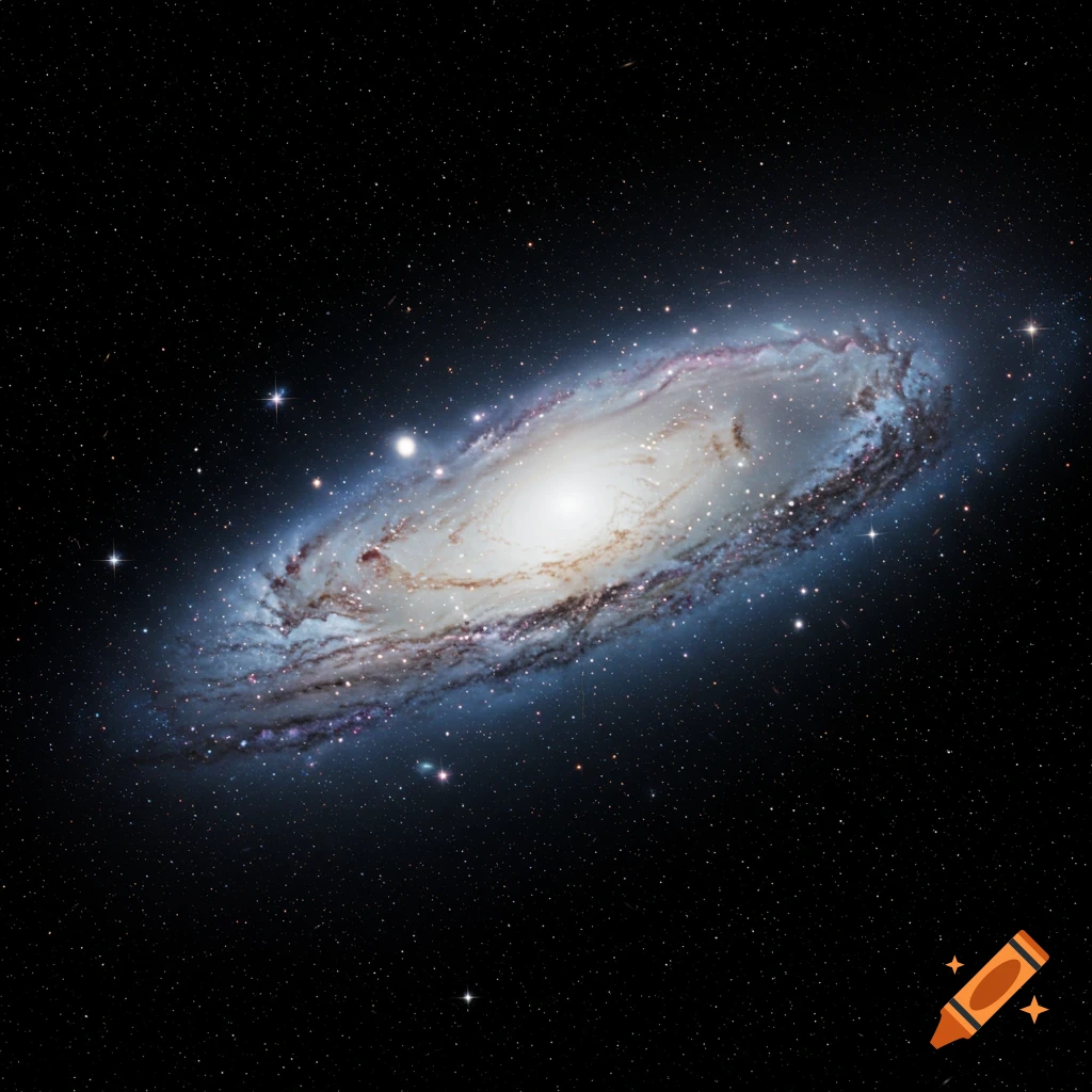 A vibrant, detailed spiral galaxy with a bright central core and blue-tinged arms against a star-filled black cosmic background.