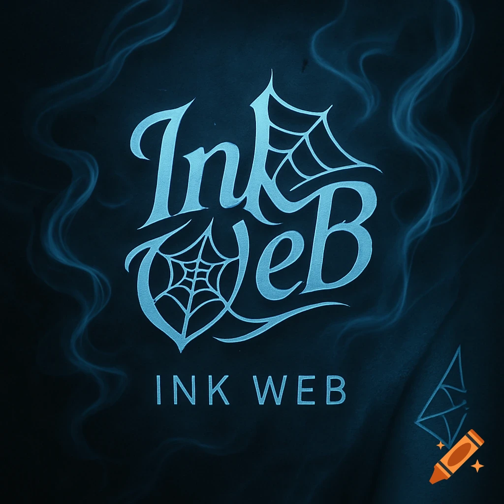 A stylized 'Ink Web' logo with spider webs on a dark blue background with smoky accents.