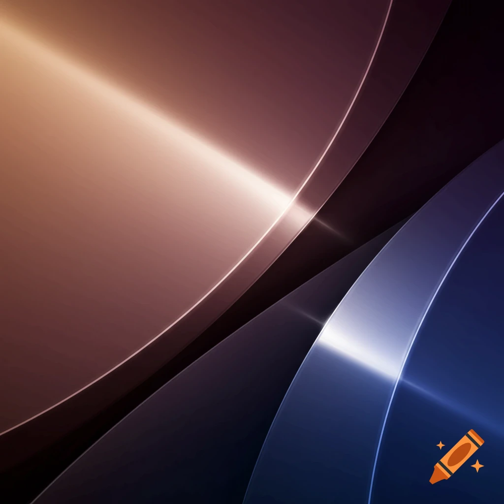Abstract image with smooth, curved shapes featuring a warm copper gradient and a cool blue gradient, illuminated by bright, reflective highlights.