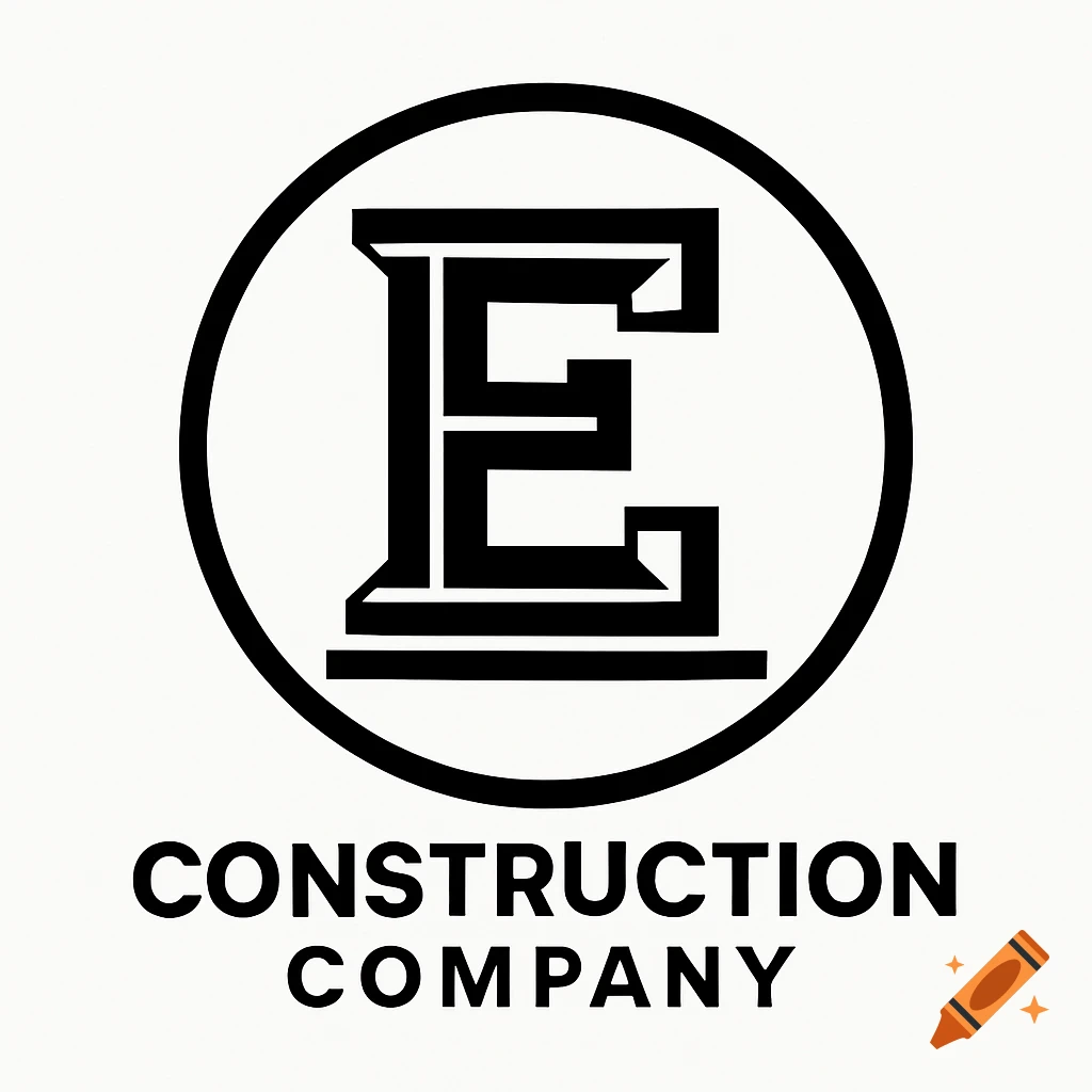 Black and white monogram logo featuring a stylized capital E inside a circle with "CONSTRUCTION COMPANY" below it.