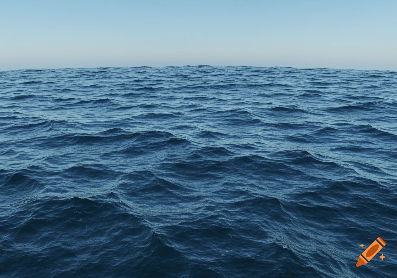 A vast blue ocean with gentle waves under a clear light blue sky.