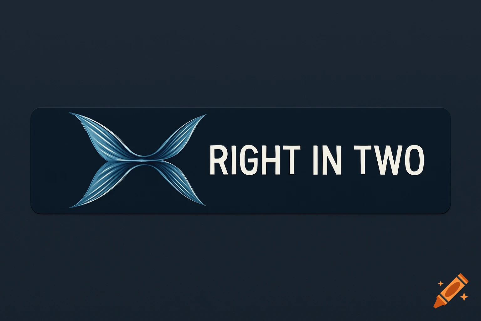 A dark blue boat sticker with a reflective blue split-tail graphic and the white text 'RIGHT IN TWO'.