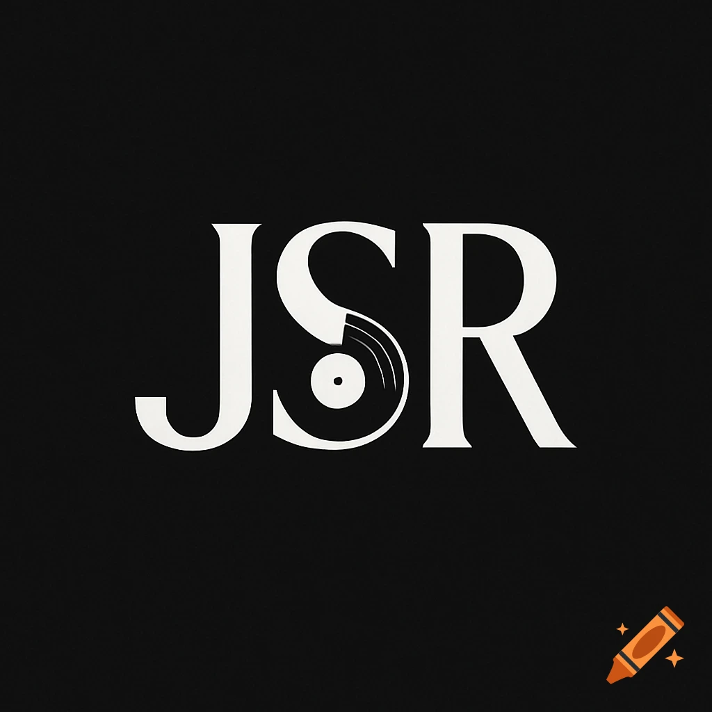 A black background with the white letters 'JSR' as a logo, where the 'S' is stylized to incorporate a vinyl record.