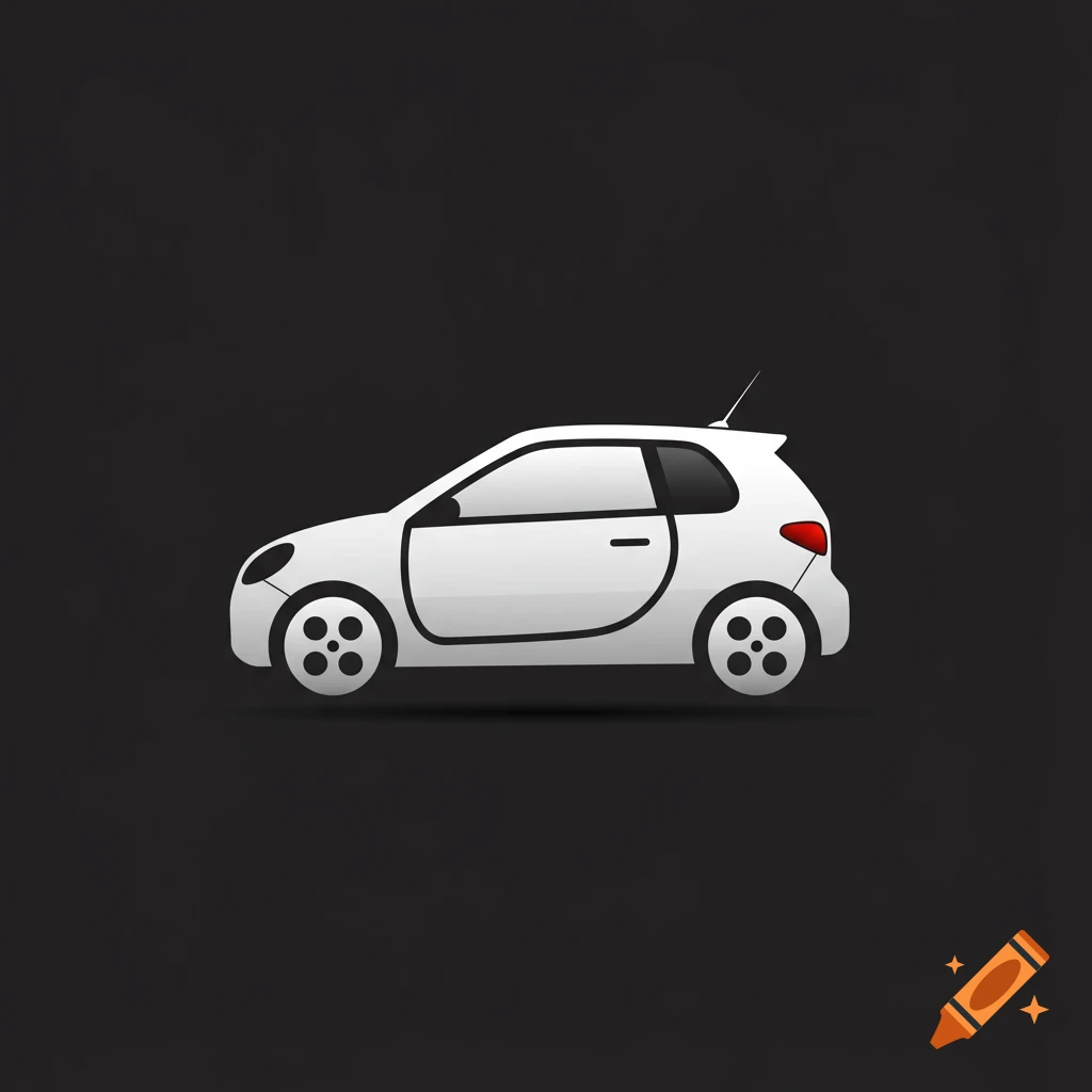 A minimalist white small car website icon with subtle shading on a dark gray background.
