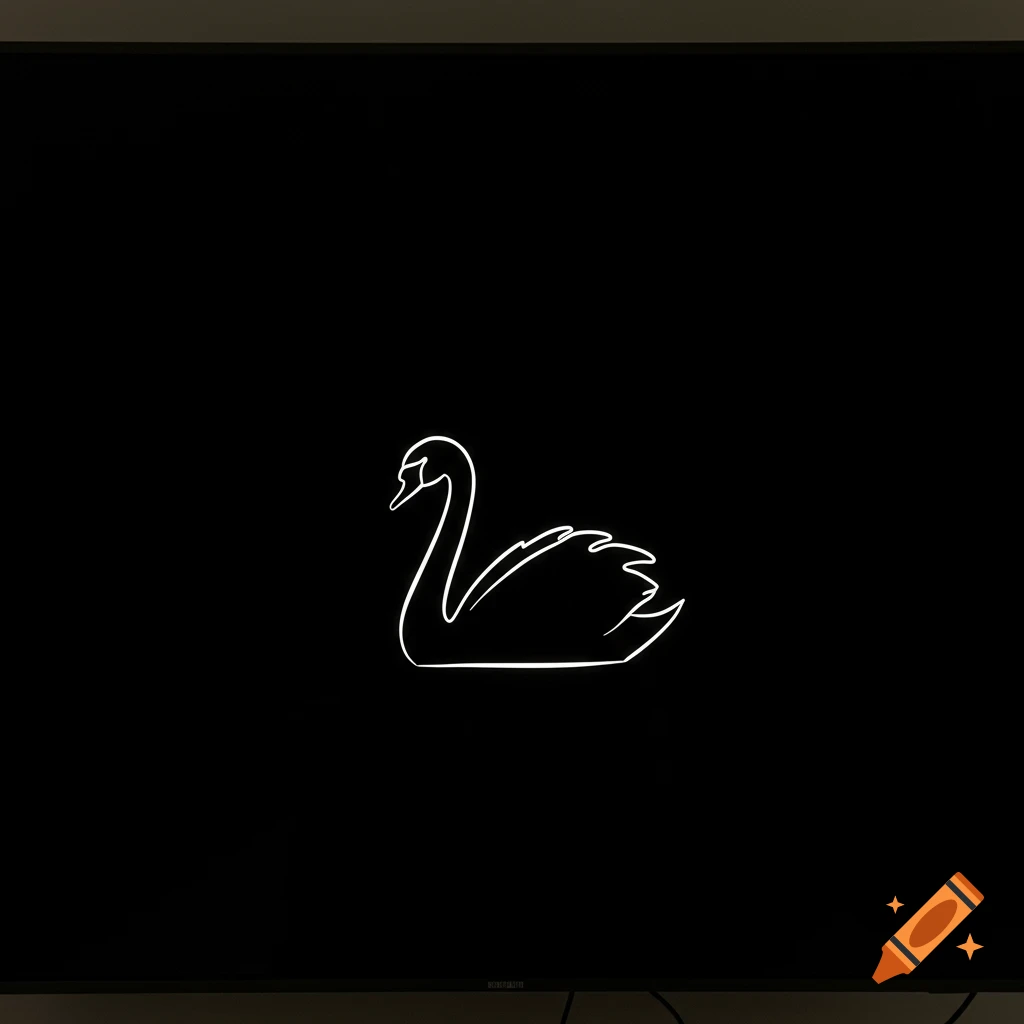 A white minimalistic line art drawing of a swan on a dark OLED background.