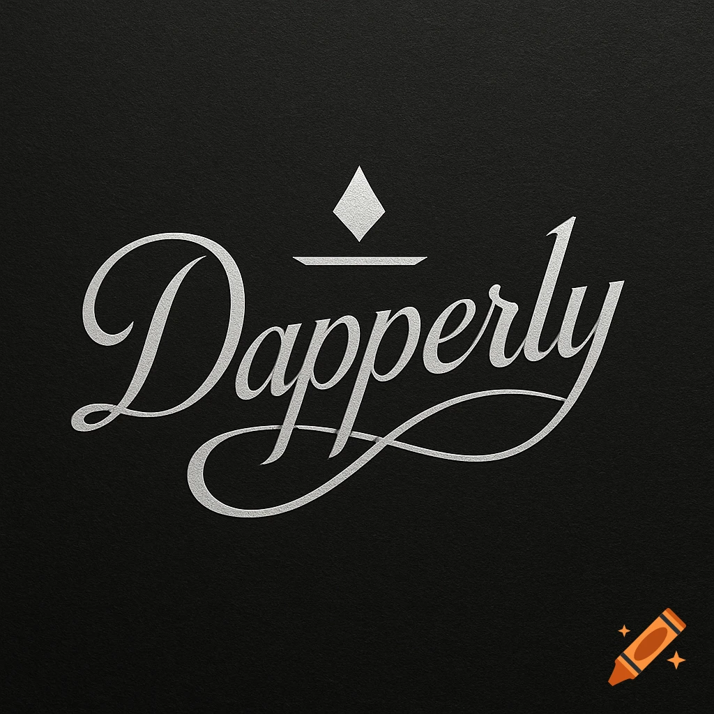 Elegant silver 'Dapperly' wordmark in a cursive font with a diamond icon on a textured black background.