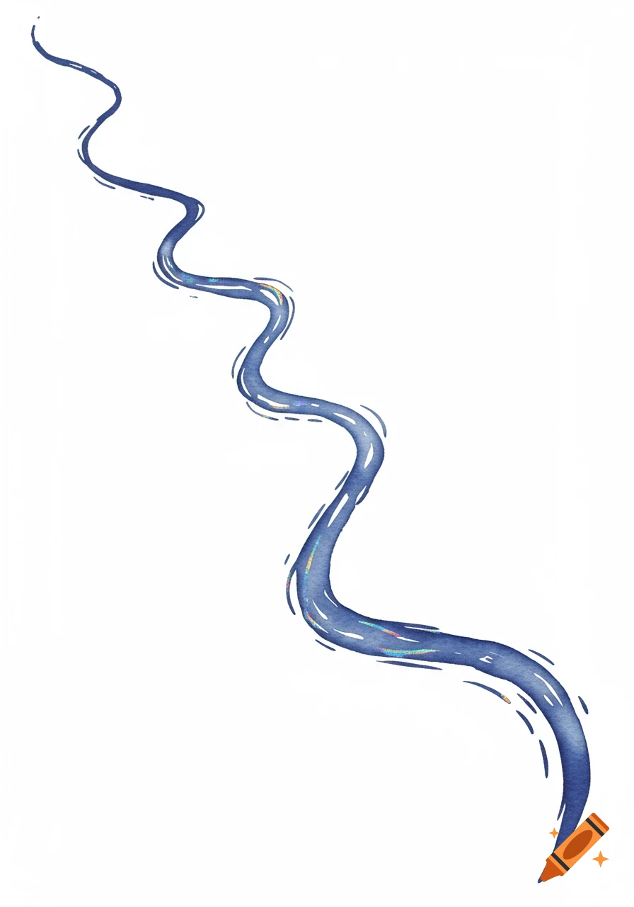 A dark blue wavy river with light reflections, illustrated on a white background.