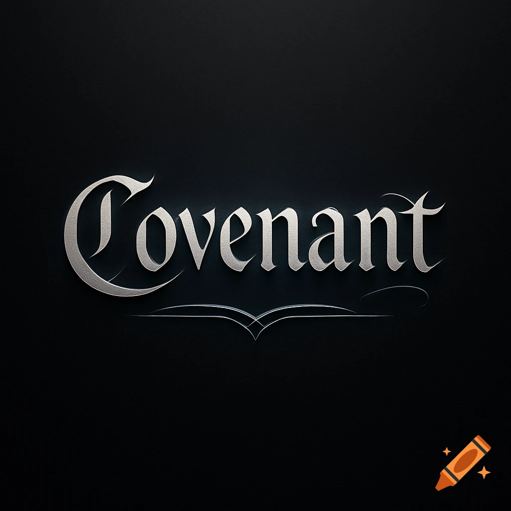 A silver metallic stylized logo on a dark background featuring the word 'Covenant' in a gothic font with flourishes.