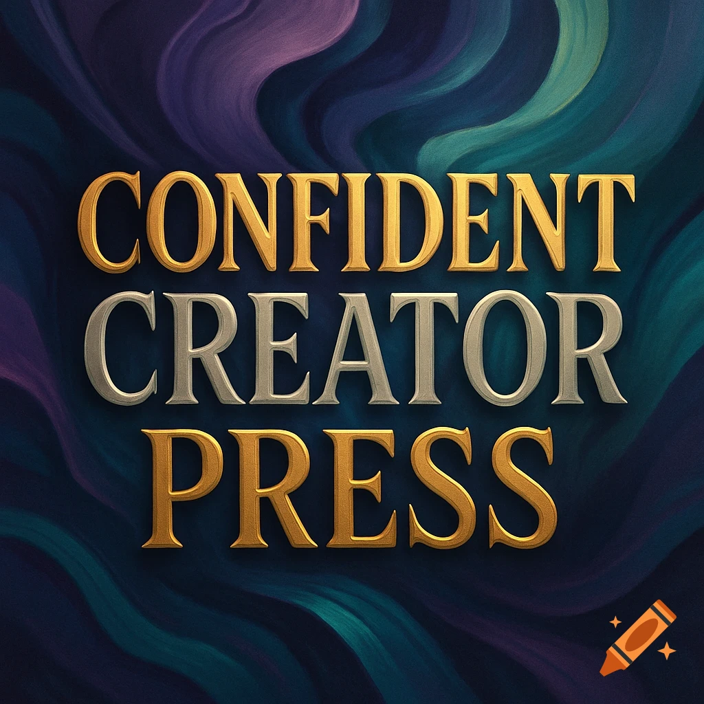 The words "CONFIDENT CREATOR PRESS" in embossed gold and silver letters against a swirling purple, blue, and teal textured background.