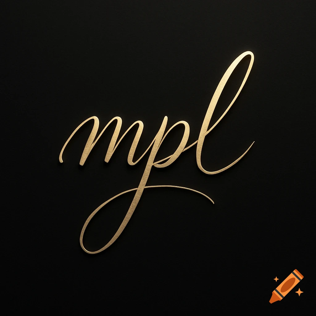 Golden cursive letters 'mpl' with a shadow effect on a black background.