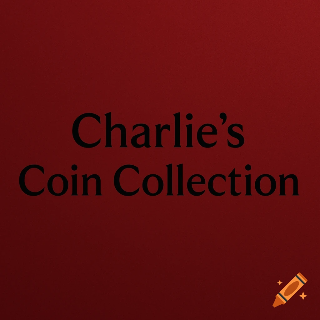 Black text 'Charlie's Coin Collection' on a dark red background.