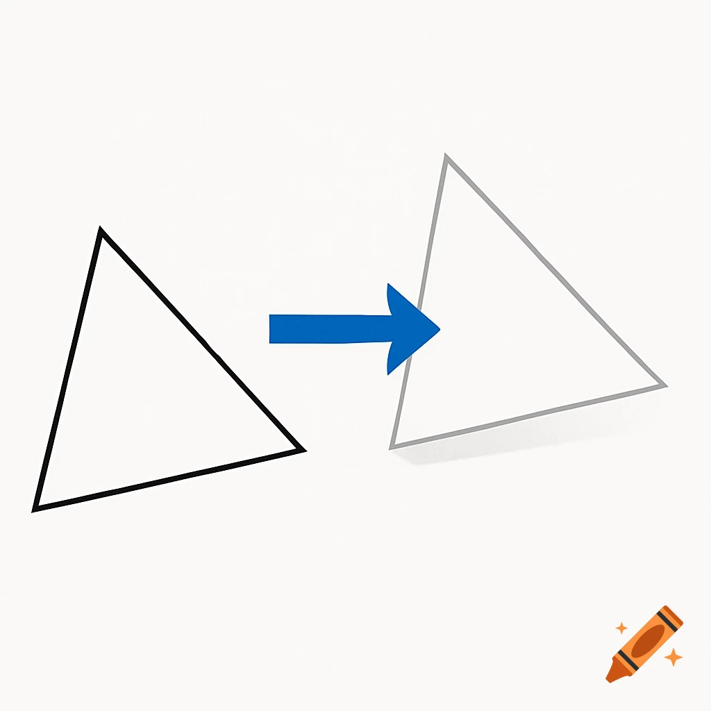 A black outlined triangle, a blue arrow, and a light gray outlined triangle with shadow illustrating geometric translation.