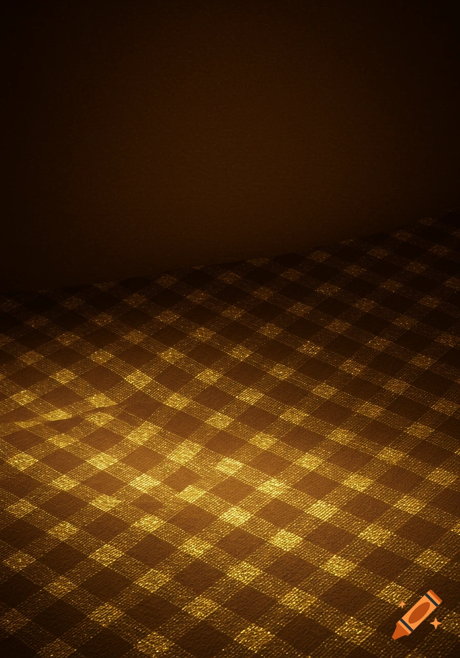 A gold gingham pattern on a rich brown background.