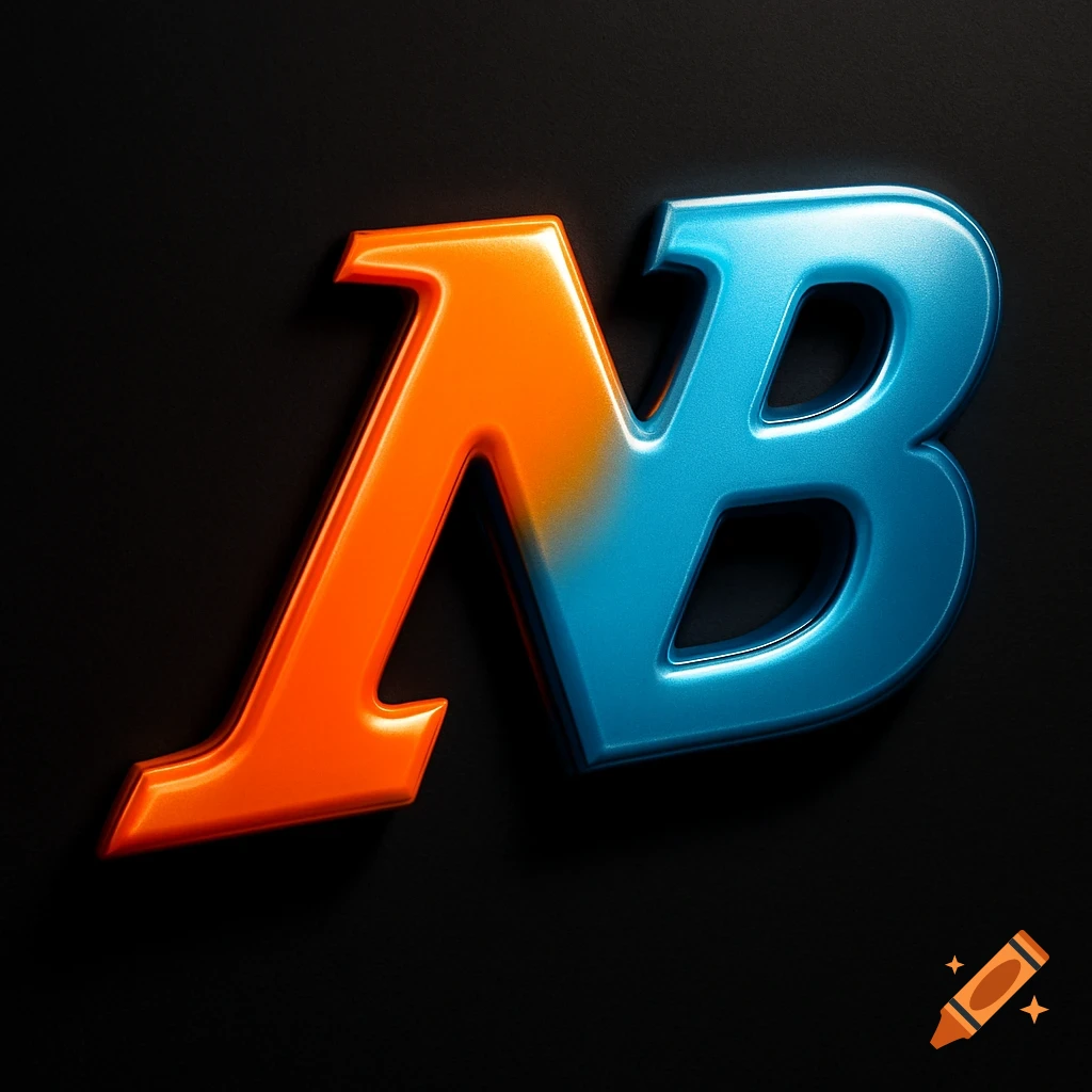 Stylized orange and blue metallic letters 'NB' against a dark background.