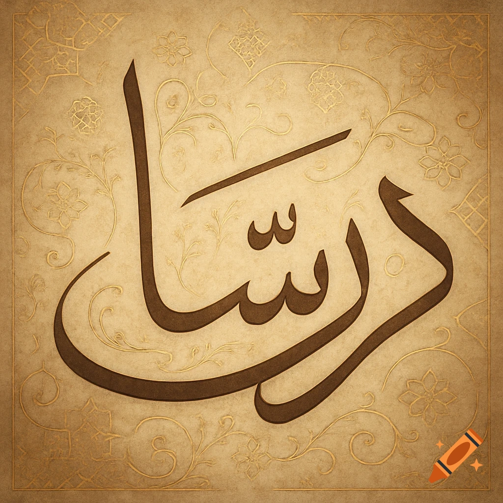 Brown Arabic calligraphy of the name Dorsa on a textured beige background with gold floral patterns.