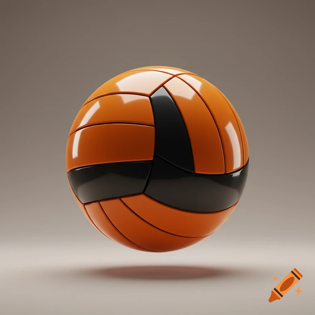 A 3D rendered orange and black volleyball floating above a subtle shadow on a gray background.