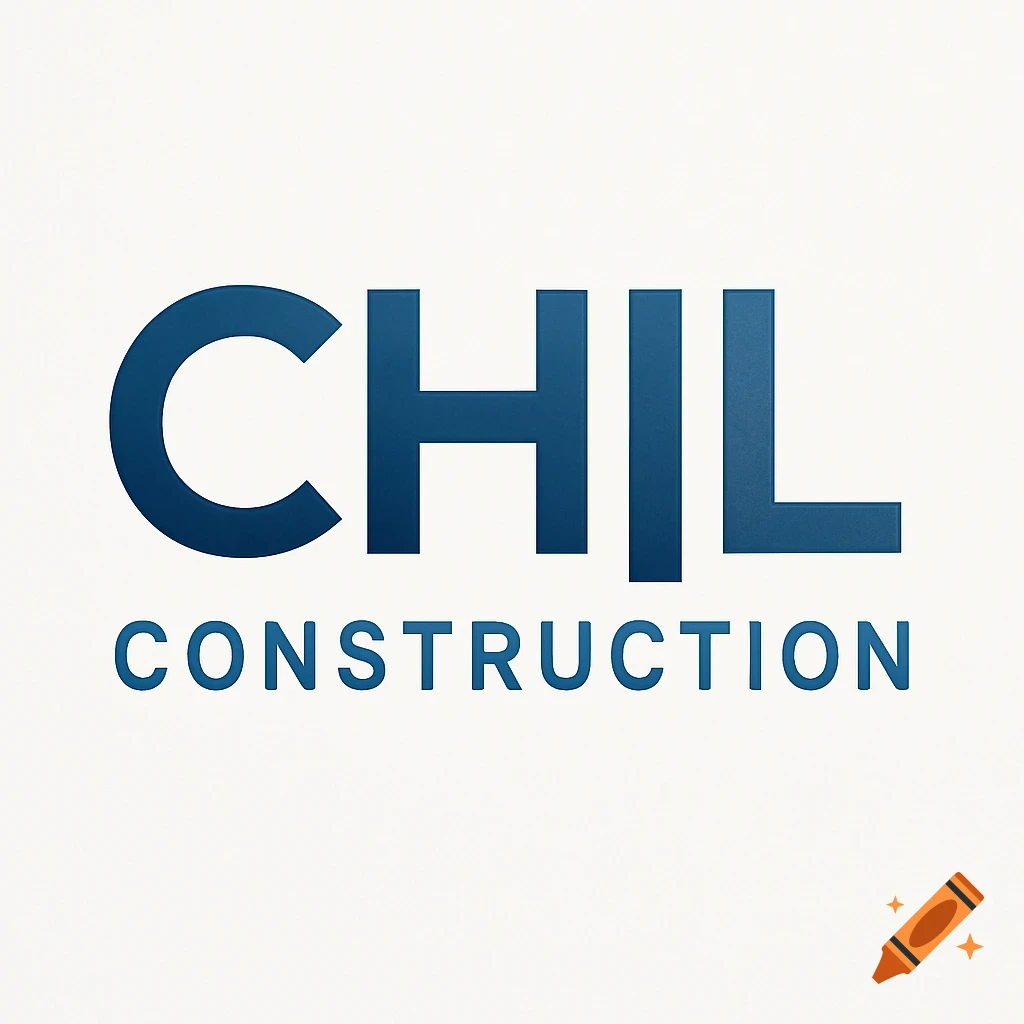 Modern blue text logo for CHIL CONSTRUCTION on a white background.