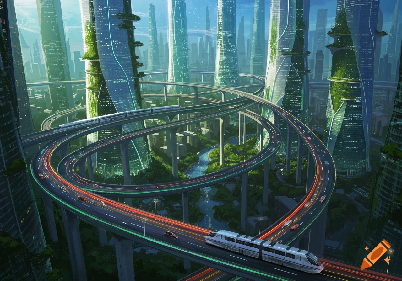 Futuristic Paris cityscape with the Eiffel Tower, tall skyscrapers ...