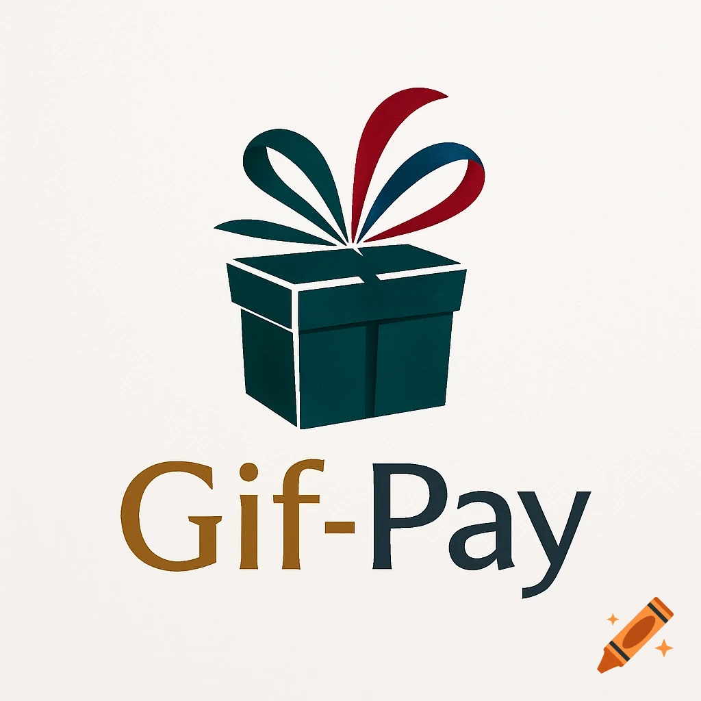 A logo featuring a dark teal gift box with a red and blue ribbon, above the text 'Gif-Pay'.