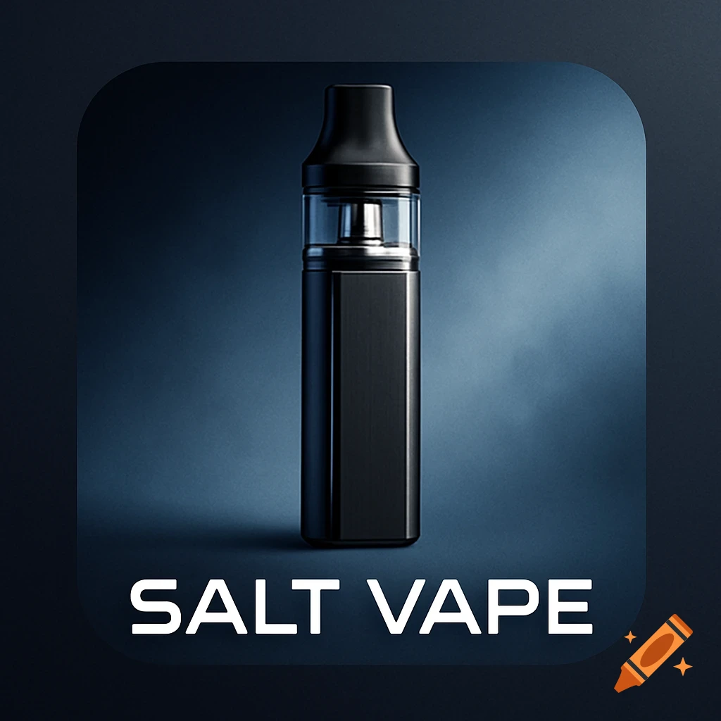 A sleek black vape device with a clear tank, on a dark background, with 'SALT VAPE' text below.