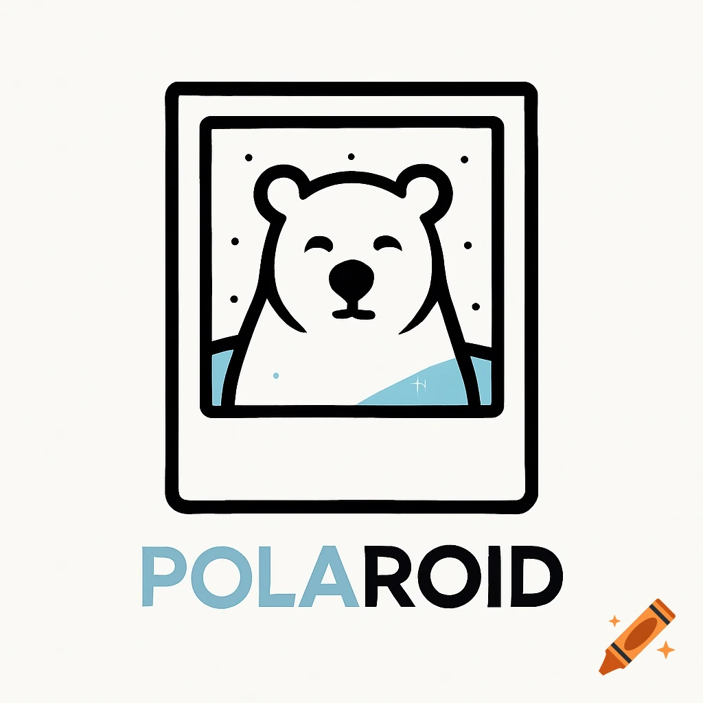 Minimalist vector logo featuring a white polar bear head inside a black-outlined Polaroid frame, with 'POLAROID' text below.