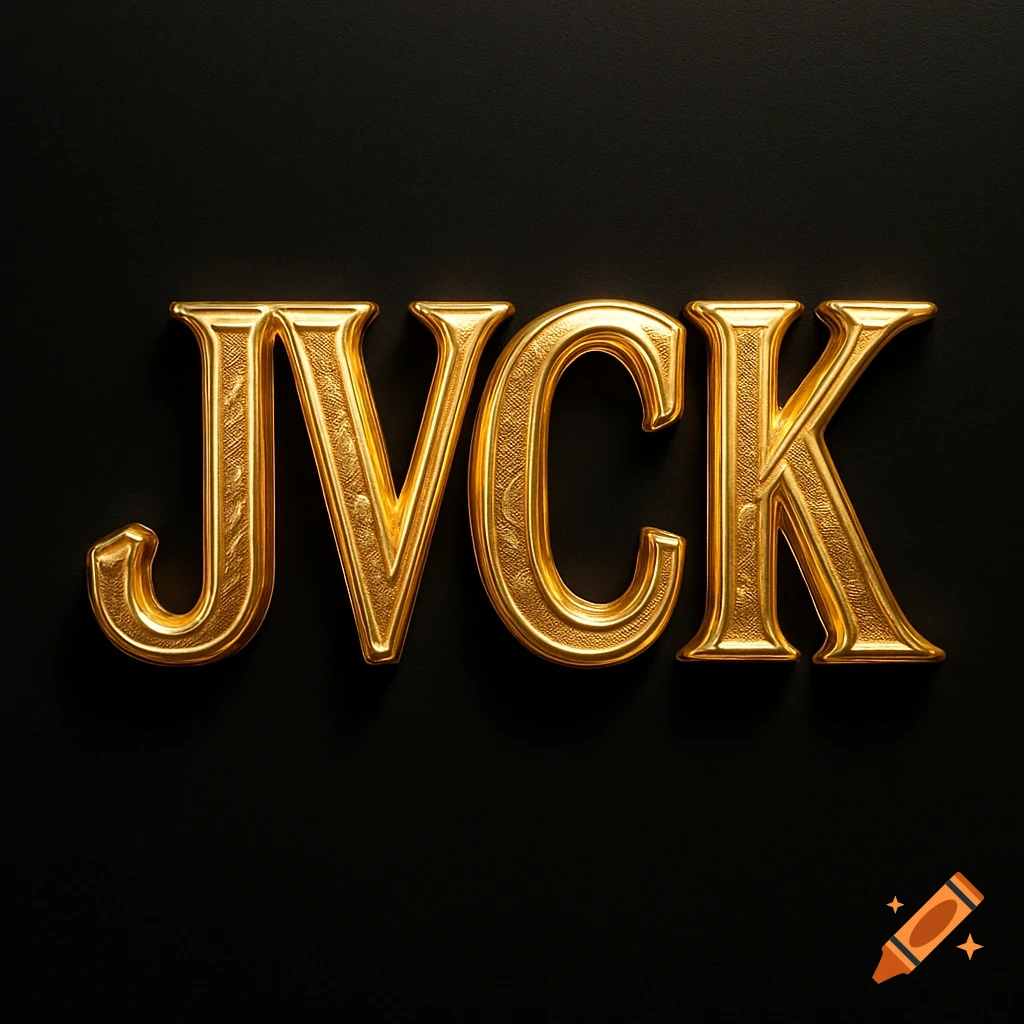 Gold 3D textured letters JVCK on a black background.
