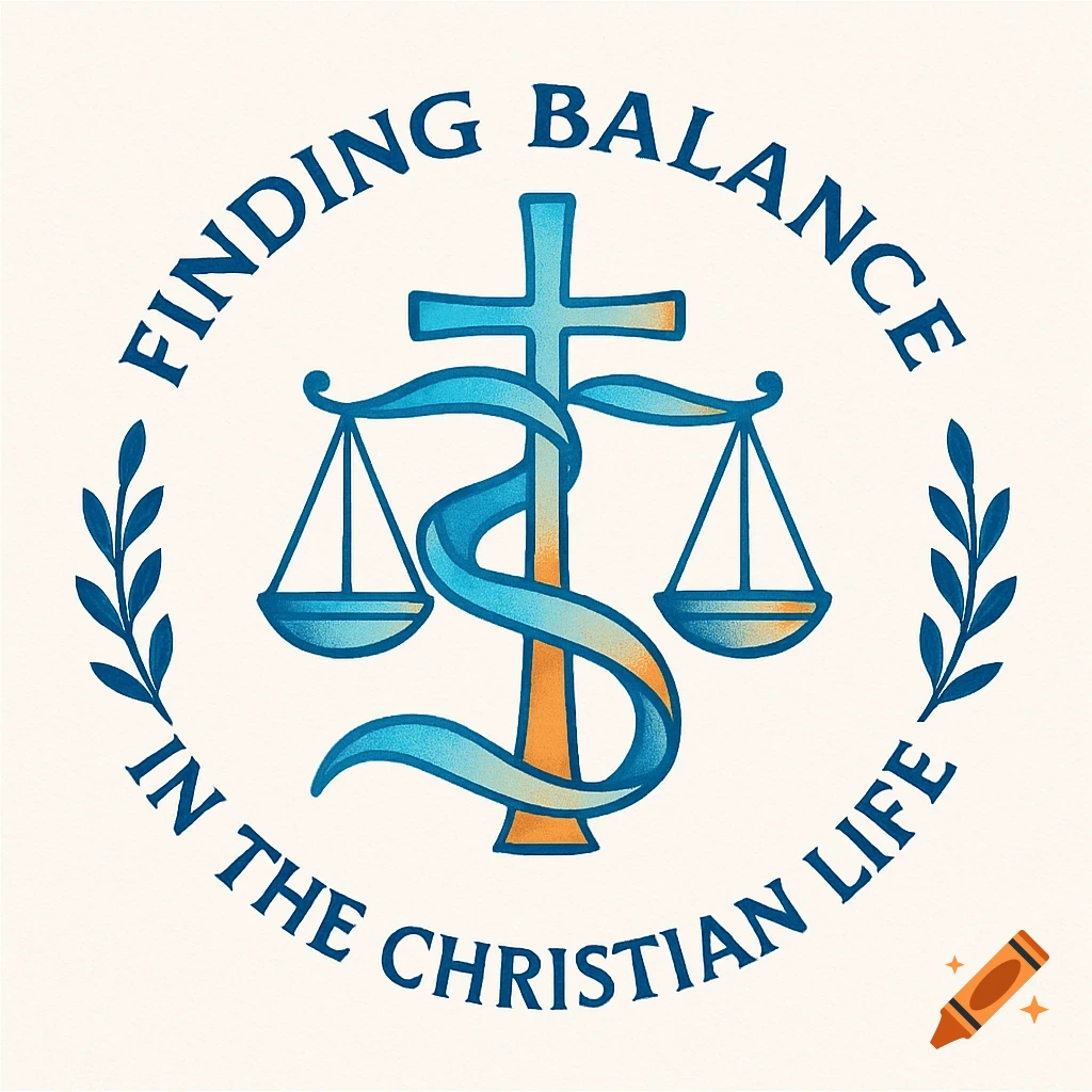 A logo featuring a cross and scales of justice encircled by the text "FINDING BALANCE IN THE CHRISTIAN LIFE".