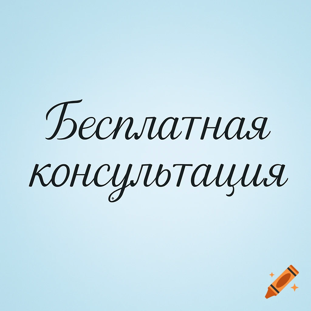 Black cursive text "Бесплатная консультация" (Free consultation) on a light blue background.