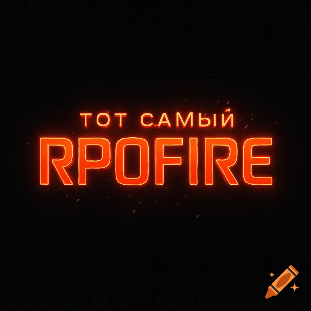 Glowing orange text 'ТОТ САМЫЙ RPOFIRE' with fiery particles on a black background.