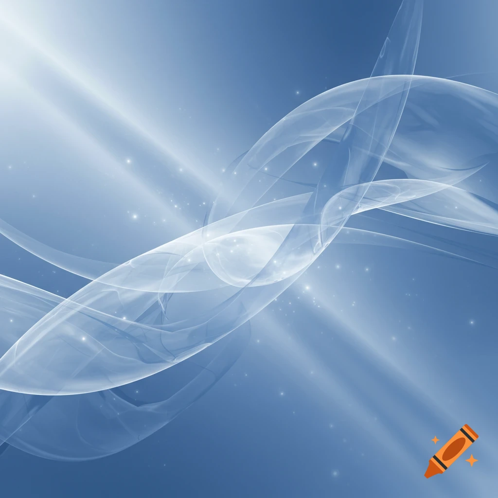 Abstract background with glowing white and blue translucent wavy lines and sparkles on a gradient blue field.