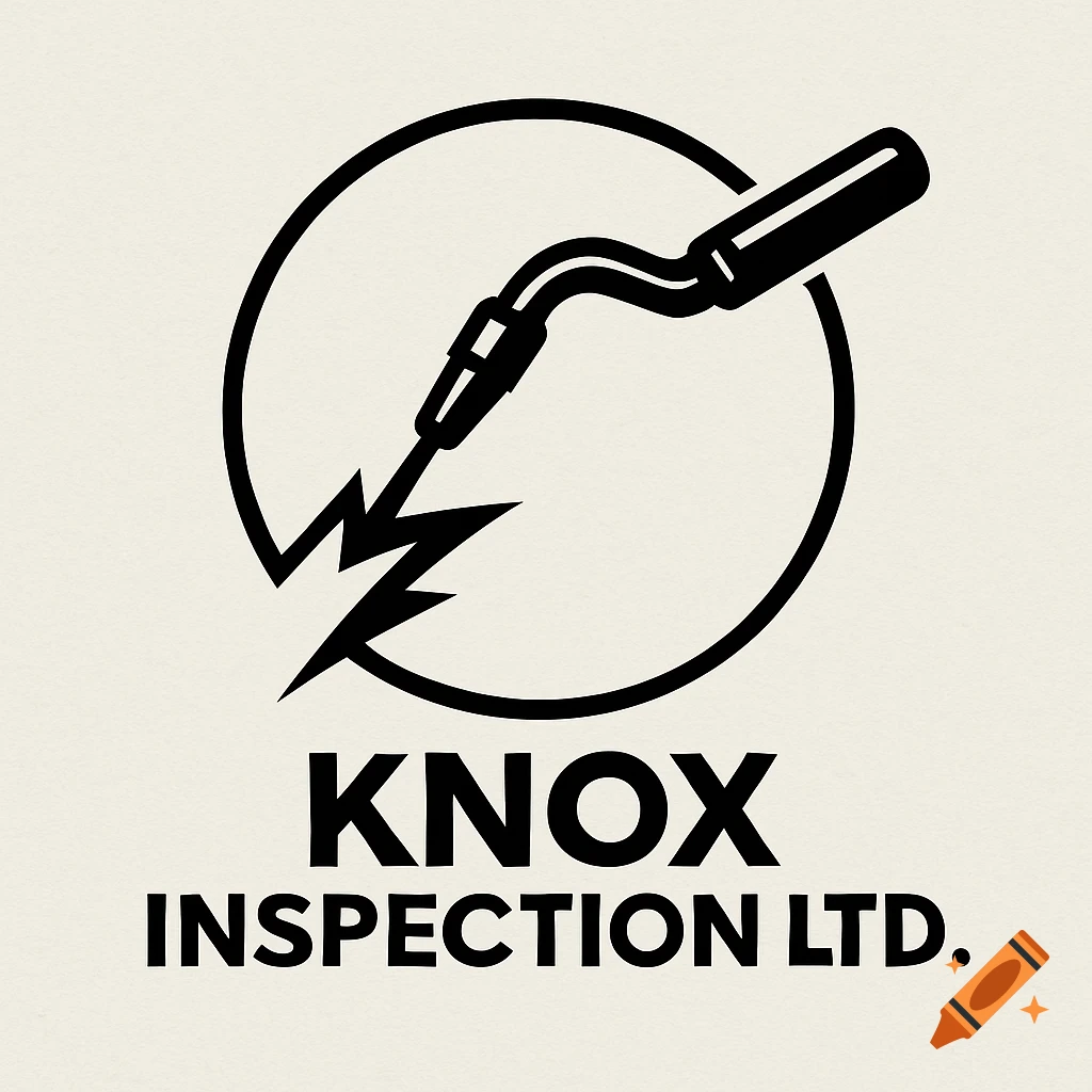Black and white logo with a welding torch and a lightning bolt inside a circle, above the text "KNOX INSPECTION LTD.".