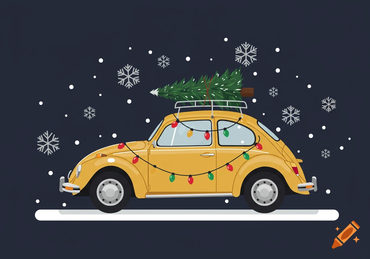Christmas Card Featuring a Black Volkswagen up Gti With Lipstick Marks and  the Message \, image size:1280x896