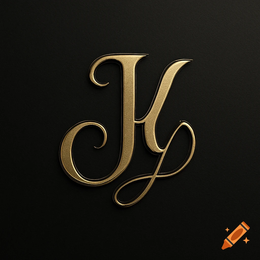 Elegant gold monogram combining the letters J and Y on a dark, textured background.
