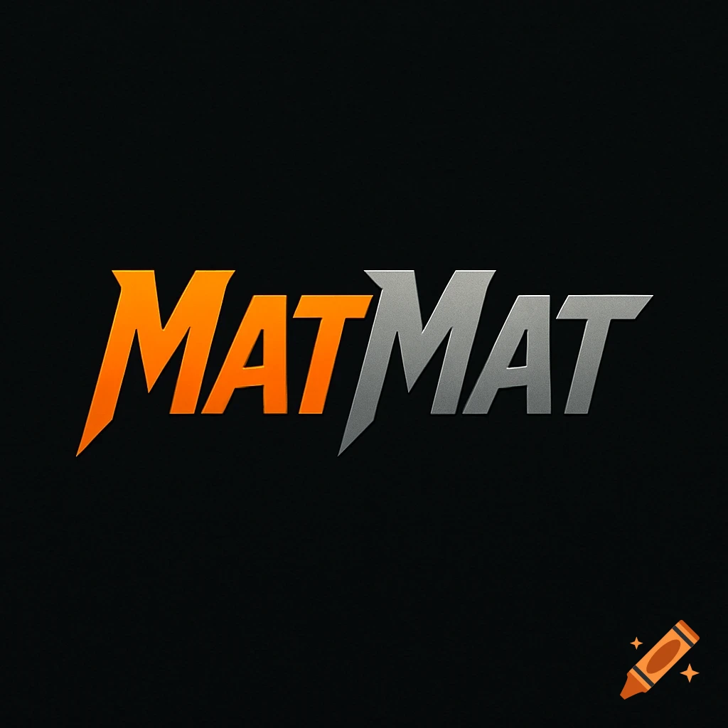 Stylized gaming logo for 'MatMat' with orange and metallic gray text on a black background.