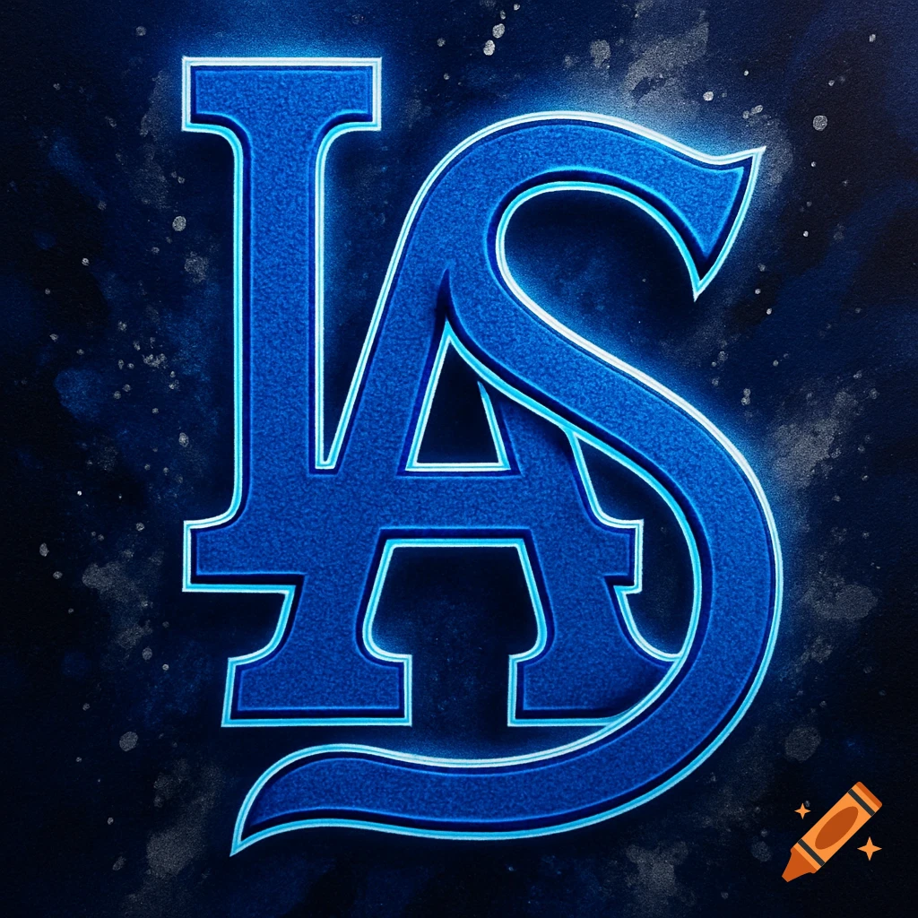 Stylized blue intertwined 'LA' and 'S' logo with a neon glow effect on a dark, speckled background.