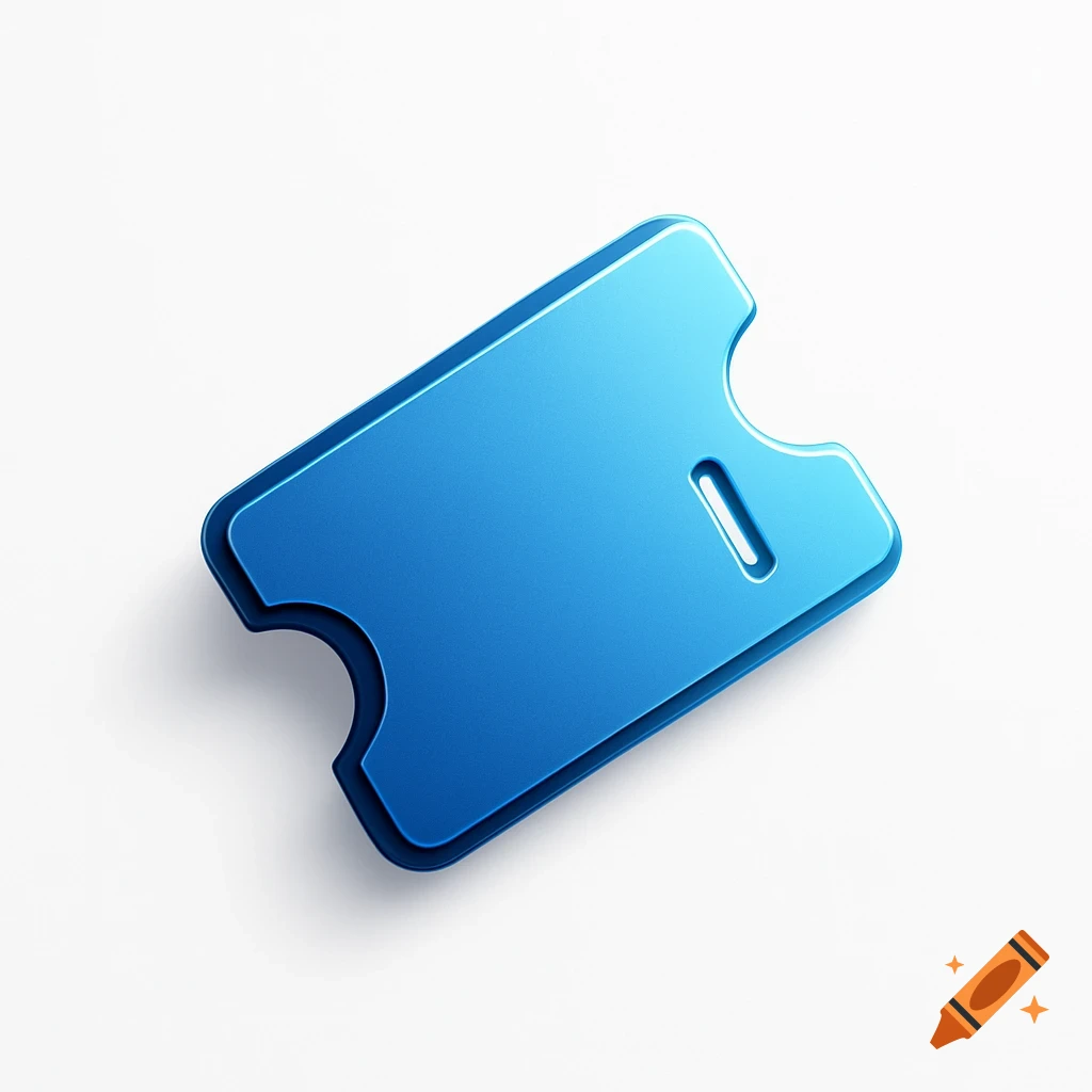 A minimalist 3D blue ticket icon with a subtle gradient on a white background.