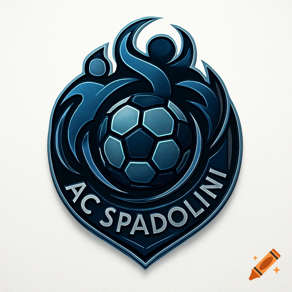 A blue and black soccer team logo with 'AC SPADOLINI' text, featuring a soccer ball and stylized figures.
