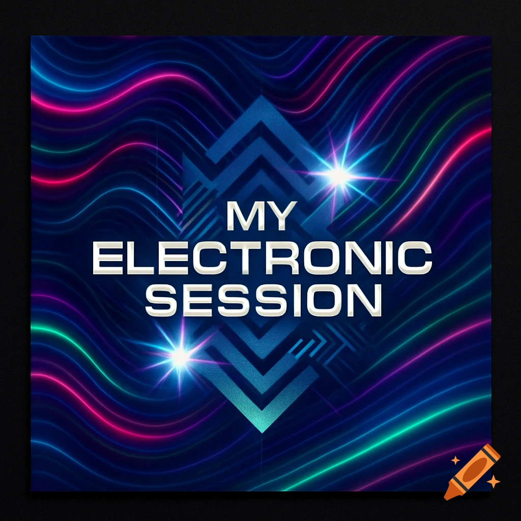 Abstract electronic music album cover with glowing neon waves and the title 'My Electronic Session'.