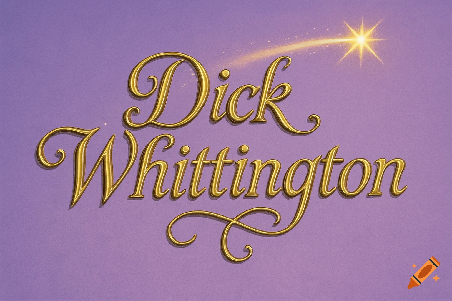 Gold cursive text "Dick Whittington" on a light purple background with a shooting star.