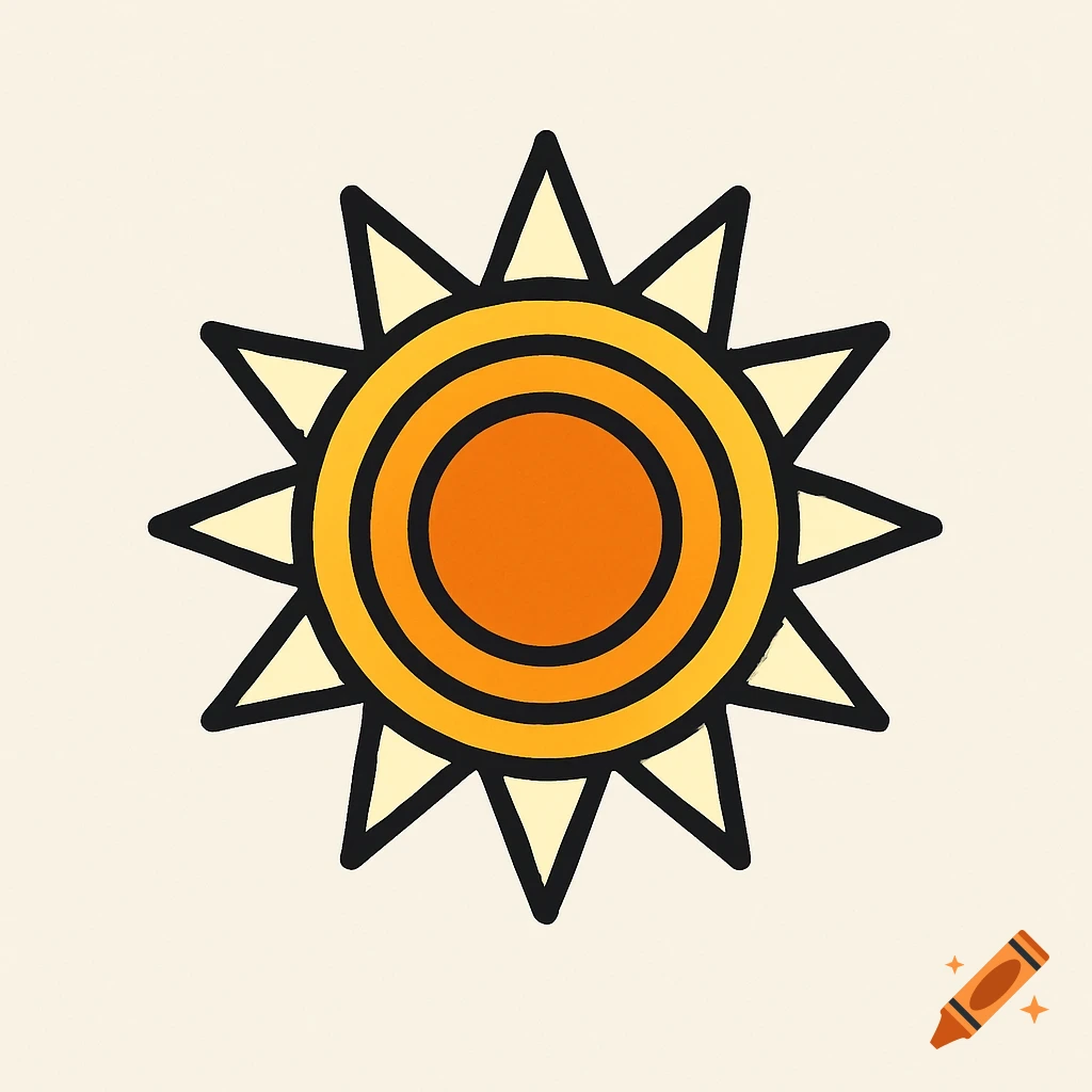 A stylized yellow and orange sun icon with pointy rays against a light background.