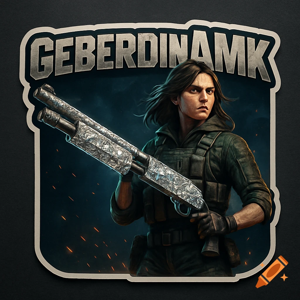 A Call of Duty style sticker featuring a female character in military gear holding a diamond-textured shotgun, with 'GEBERDINAMK' text above.