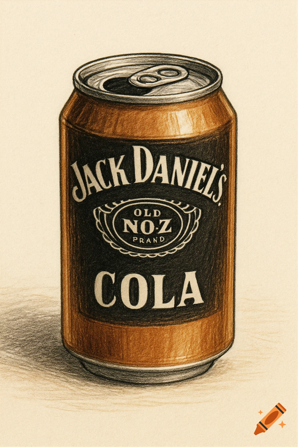 A hand-drawn, colorized illustration of a Jack Daniel's & Cola can with a black label on a light background.