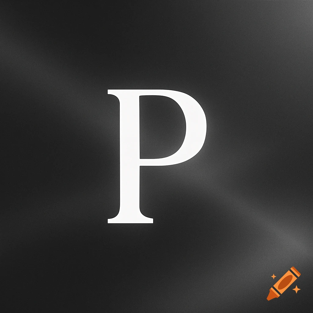 A white capital letter P with serifs on a dark gray textured background.