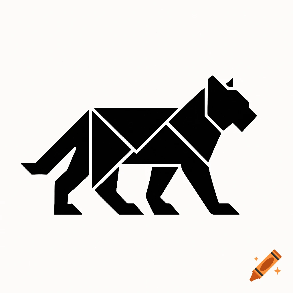 A minimalistic black geometric tiger logo on a white background, in the style of a tangram.