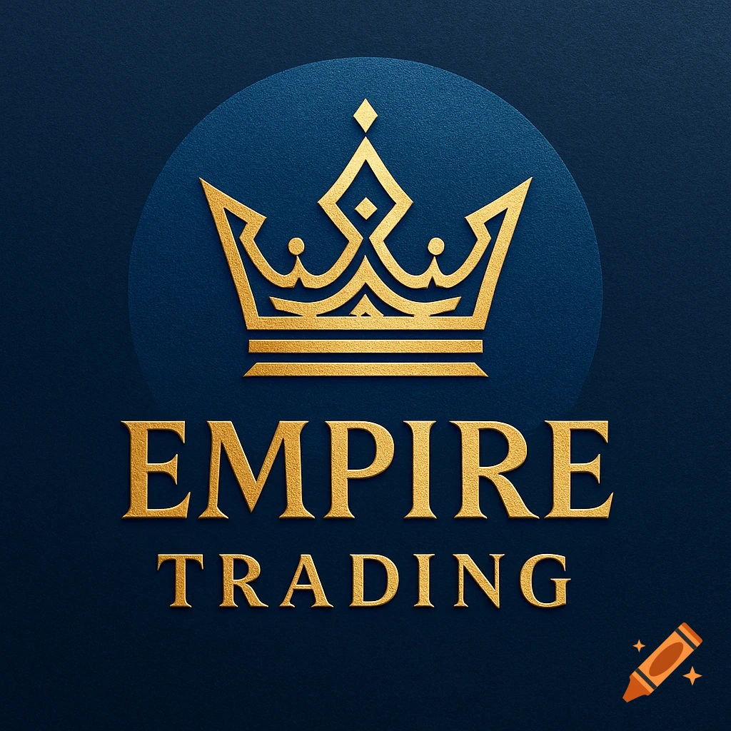 An elegant gold crown above the words EMPIRE TRADING, set on a dark blue circular background.