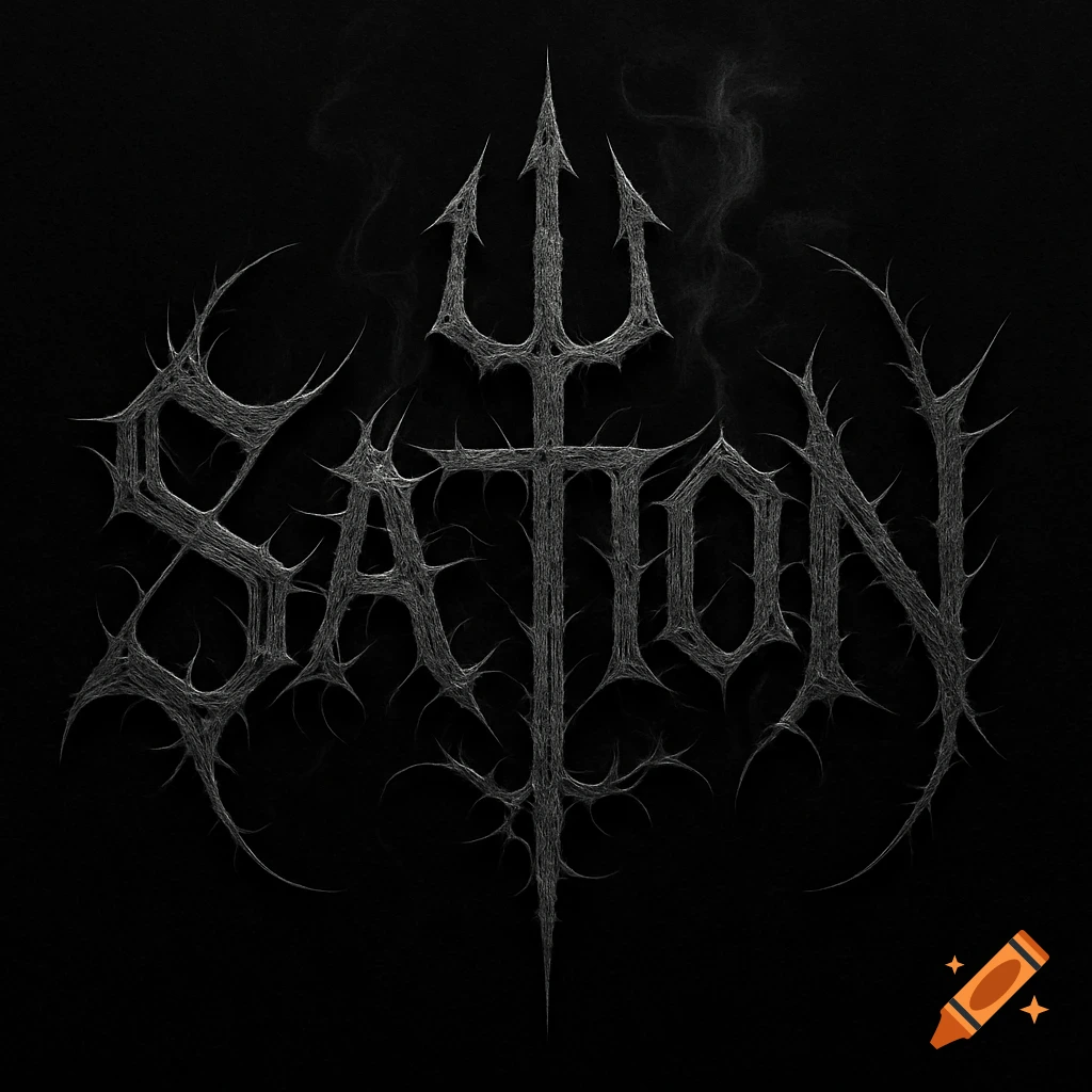 A black metal logo with the word 'SATION' rendered in a spiky, thorny dark style, with the 'T' as a trident.
